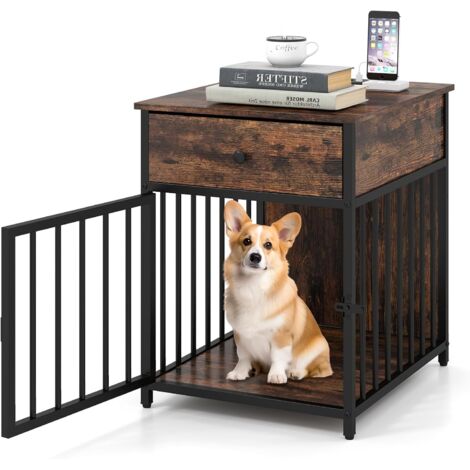 Cage pour Chien avec Station de Charge, Cage Chien Interieur, Tiroir de Rangement, Porte Verrouillable, Patins Antidérapants,50x60x64 cm (1/5)
