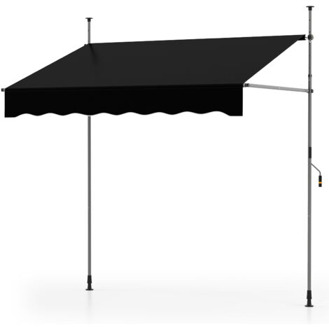 Store Banne Manuel Rétractable 2 x 1,2M Hauteur Réglable 210-300CM, Auvent de Terrasse en Aluminium Tissu Oxford Imperméable Anti UV, Noir (1/5)