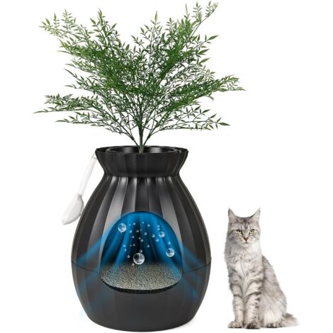 Costway – Bac à litière pour chat XXL 63L – Désodorisation ionique – Dimensions 50x50x59 cm – Matériaux ABS et tissu polyester – Plante artificielle incluse