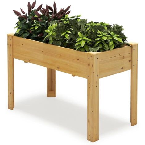 Jardinière Surélevé en Bois avec Trou de Drainage, Lit de Jardin avec Pieds, Bac de Culture pour Plantes Fleurs Végétaux (Naturel) (1/5)