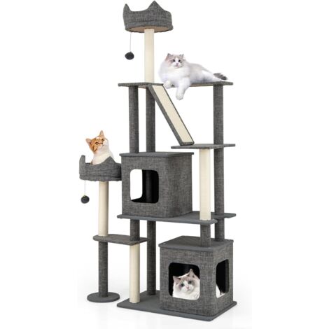 Arbre à Chat XXL 180 cm, 4 Poteaux à Griffer en Sisal, Planche à Griffer, Arbre a Chat Bois à 7 Niveaux, 2 Condos Amovibles, 86x40x180 cm (1/5)