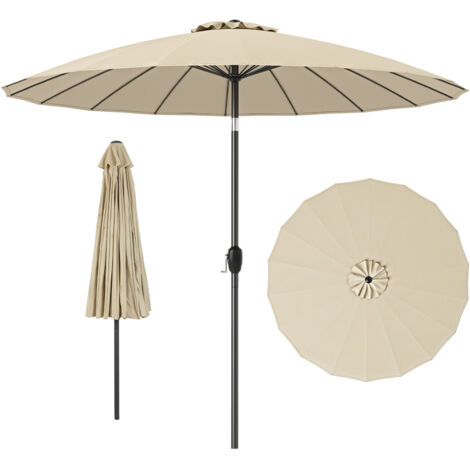 Grand Parasol de Patio D.273x237CM, avec Inclinaison à Bouton-Poussoir, Manivelle, 18 Baleines Solides, Toit Aéré, Beige (1/5)