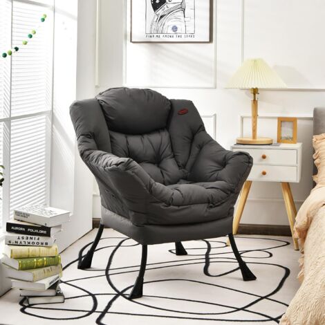 Costway – Fauteuil relax ergonomique en métal et tissu polyester – Rembourrage coton PP – Assise profonde – Capacité 114 kg – Design moderne gris