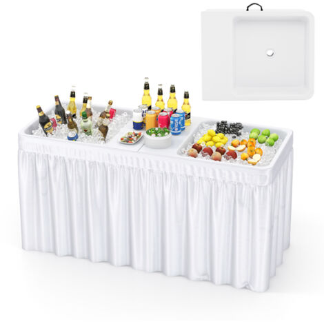 Table de Refroidissement Pliable de 151 cm, Table Extérieure avec Double Évier, Jupe Assortie et Tuyau de Drainage, Blanc (1/5)