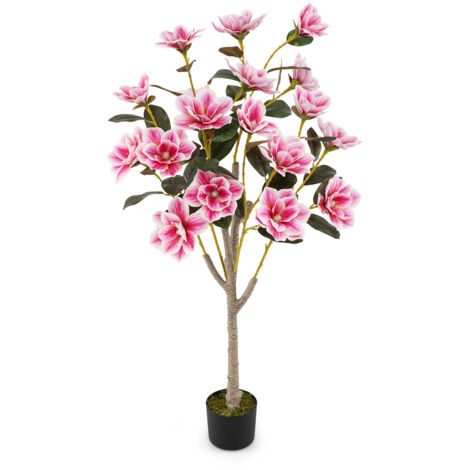 Arbre de Magnolia Artificiel de 130 cm, Fausse Fleur avec Feuilles en PEVA Elégantes, Troncs Multi-Branches, Mousse Réaliste (1/5)