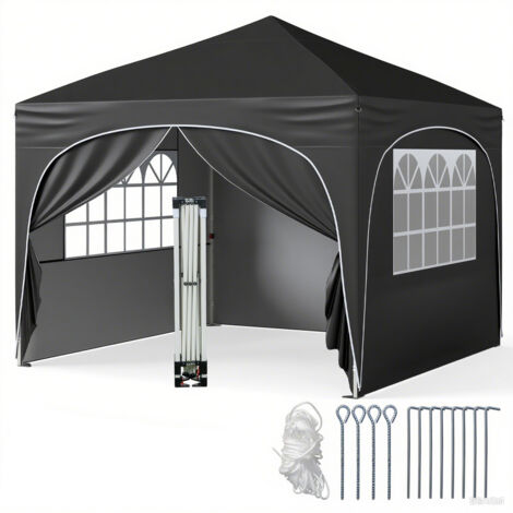 Tonnelle De Jardin 3x3m Pliante, Tente De Réception Réglable Avec Parois Latérales