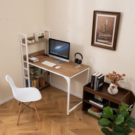 Bureau d'ordinateur avec rangement, table d'étude avec 5 compartiments ouverts et cadre en métal, moderne de travail à la maison (Naturel) | Leroy Merlin