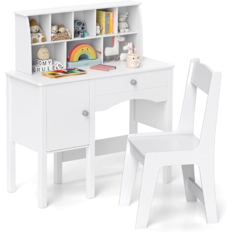 Costway – Bureau enfant en bois avec chaise – 8 compartiments – Dispositif anti-basculement – Capacité 50/75kg – Dimensions 79x34x91cm