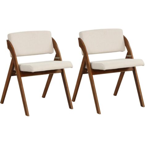 Lot de 2 Chaises de Salle à Manger, Chaise de Cuisine Pliable avec Pieds en Bois de Caoutchouc, Siège et Dossier Rembourrés, (Noyer)