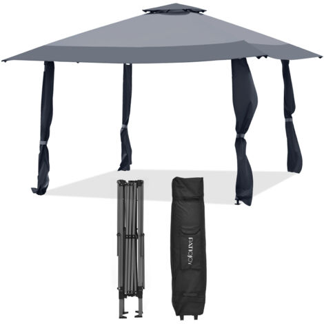 Tonnelle de Jardin Pliante Toit à 2 Niveaux 4x4M, Tente de Reception Imperméable Tissu Oxford à 3 Hauteurs Réglables 267-284CM Sac de Rangement, Gris (1/5)