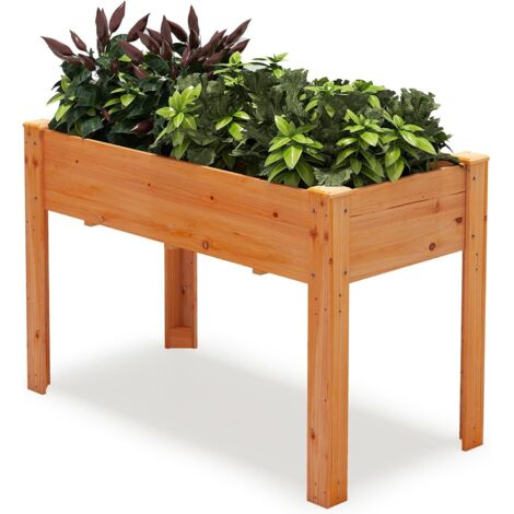 Jardinière Surélevé en Bois avec Trou de Drainage, Lit de Jardin avec Pieds, Bac de Culture pour Plantes Fleurs Végétaux (Marron) (1/5)