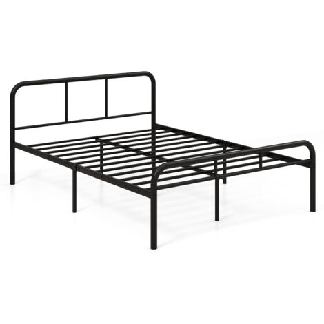 Cadre de Lit Double 198x141CM avec Tête et Pied de Lit, Fondation de Matelas Solide et Silencieux, Montage Facile, Pas Besoin de Sommier, Noir (1/5)