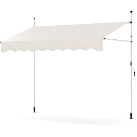 Store Banne Manuel Rétractable 250 x 210-300 CM Sans Perçage, Auvent Pare-Soleil Réglable Extérieur avec Manivelle, pour Terrasse, Blanc (1/5)