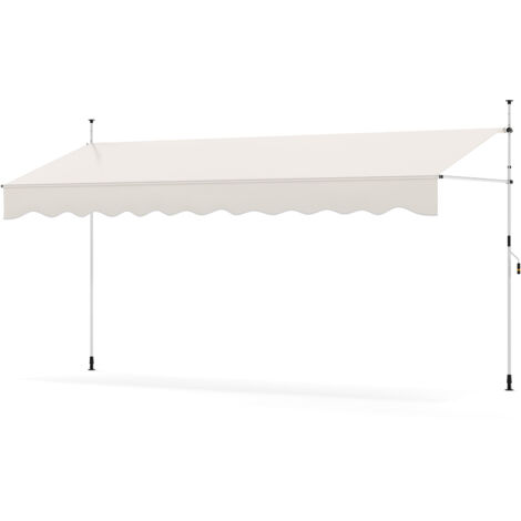 Store Banne Manuel Rétractable 400 x 210-300 CM Sans Perçage, Auvent Pare-Soleil Réglable Extérieur avec Manivelle, pour Terrasse, Blanc (1/5)
