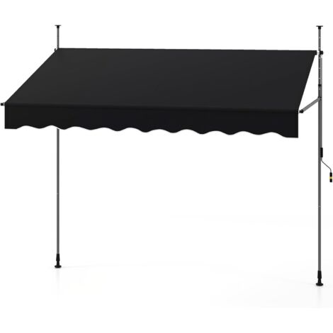 Auvent Rétractable Manuel, 250 x 300 cm (L x H) Réglable en Hauteur, Pare-Soleil Extérieur avec Manivelle, Sans Perçage Noir (1/5)