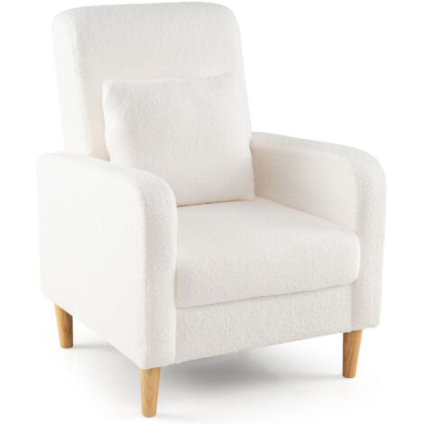 Costway – Fauteuil relax rembourré – Coussin lombaire amovible – Revêtement en laine d'ours en peluche – Pieds en bois de caoutchouc – Design moderne – 69x76x92 cm