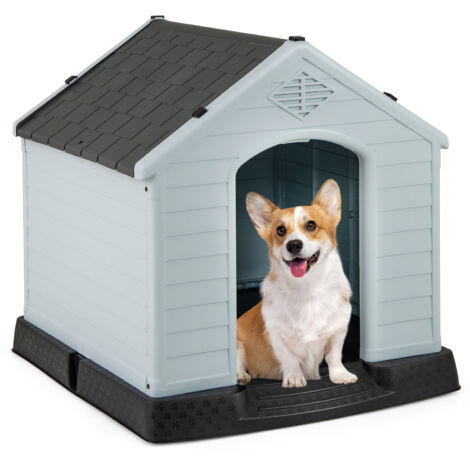 Niche pour Chien Imperméable et Ventilé avec Bouche d'Aération et Plancher Surélever, Chenil pour Chien Intérieure Extérieure, 70X65X71,5 cm,Gris (1/5)