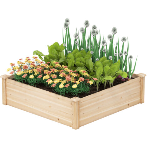 Jardinière Surélevée Carré en Bois de Sapin Base Ouverte 102 x 102 x 30 cm, Lit de Jardin Facile à Assembler pour Culture Fruits Légumes, pour Patio