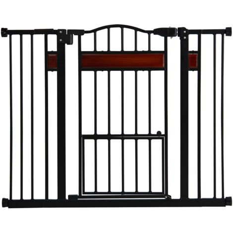 COSTWAY Barrière pour Animaux de Compagnie Extra Large pour Ouvertures de 76 à 104 cm, Barrière Extensible en Métal H76 cm pour Chien, Noir (1/5)