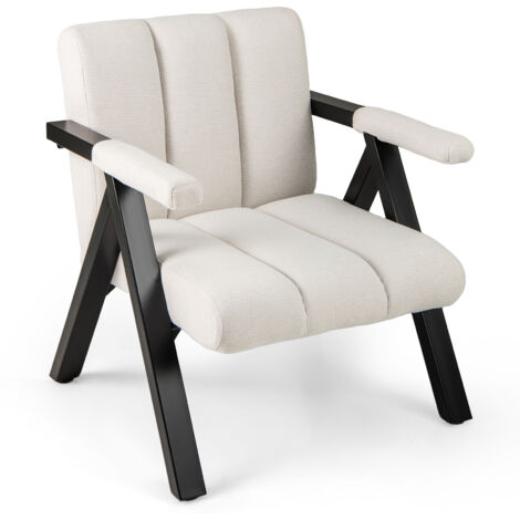 Fauteuil avec Accoudoirs Surdimensionnée, Chaise de Lecture Confortable avec Cadre Métallique, Dossier Inclinable, Fauteuil Moderne pour Salon, Blanc