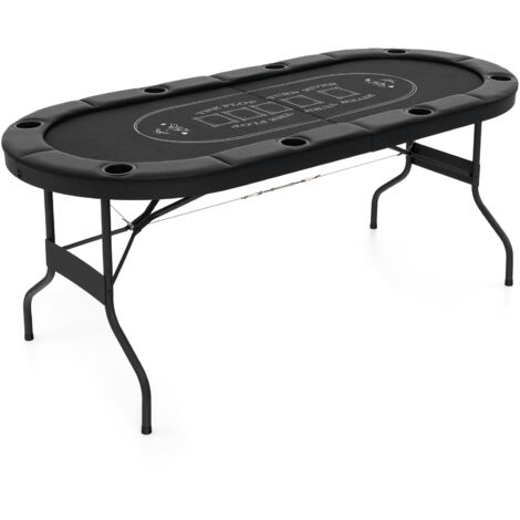 Table de Poker Pliable 182 cm pour 8 Joueurs, Table de Jeu de Cartes avec 8 Porte-gobelets en Métal & Rails Rembourrés, Table de Casino, Noir