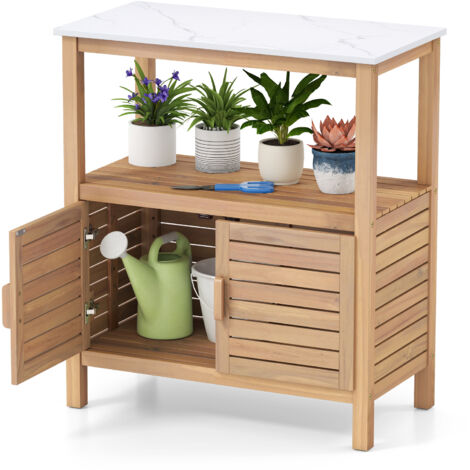 Armoire de Jardin en Bois d'Acacia avec Plateau en Résine, Table de Rempotage Extérieure pour Jardin, Patio, 80 x 40 x 90,5 cm, Naturel (1/5)