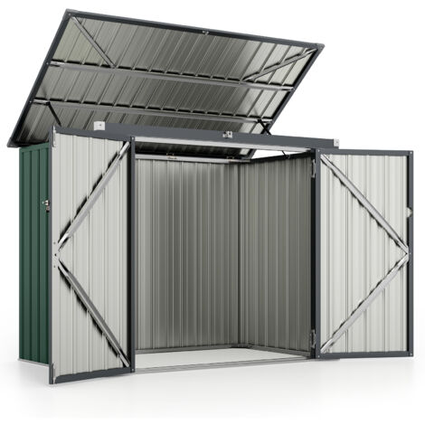 Costway – Abri de jardin métal 1,5 m² – Acier galvanisé – Toit relevable avec barres d'air – 2 portes – Structure triangulaire renforcée – Gants inclus (1/5)