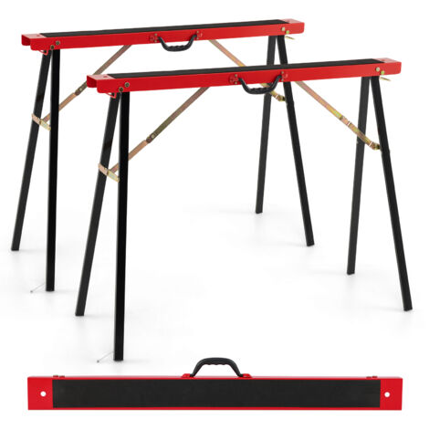 Lot de 2 Tréteaux Portables et Pliables, Chevalet de Sciage en Métal Galvanisé avec Surface Antidérapante, Charnière de Renfort, Charge 375 kg (1/5)