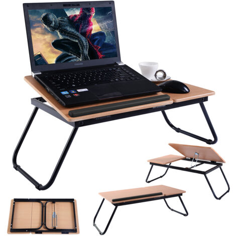 Table de Lit Pliable 55 x 32 cm, Plateau de Lit pour Ordinateur Portable avec 5 Angles d'Inclinaison Réglables, pour Lecture, Travail, Marron (1/5)