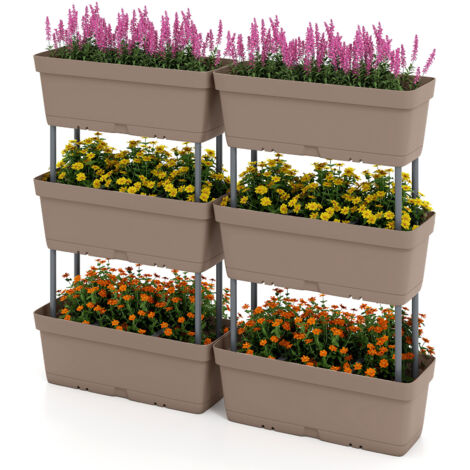 Jardinière Surélevée Vertical avec 6 Bacs de Plantation Trous de Drainage, Lit de Jardin Arrangement DIY pour Fruits Légumes Fleurs Herbes, Gris (1/5)