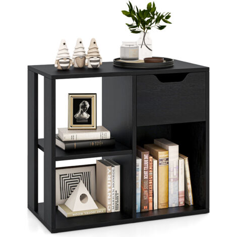 Table d'appoint à 3 Niveaux, 3 Cubes avec Tiroir, Etagères avec Tiroir Coulissant, Meuble de Rangement 60 x 30 x 53 cm, pour Bureau, Salon, Noir (1/5)