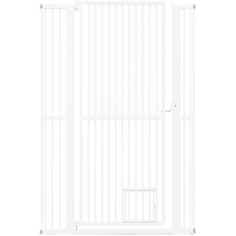 Barrière de Sécurité pour Chien, Barrière pour Chat en Métal, Ouverture 77-104 cm, 2 Extensions, Porte Verrouillable, Barriere sans Perçage pour Porte