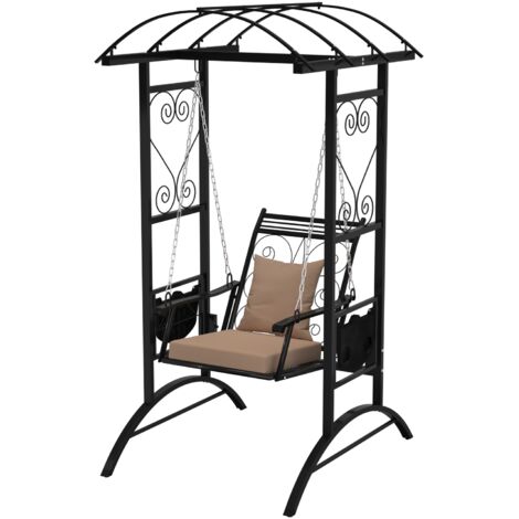 Balancelle d’Extérieur avec Support et 2 Treillis pour Adultes, Chaise de Balcon avec Coussins Amovibles et Tables Latérales pour Jardin, Balcon