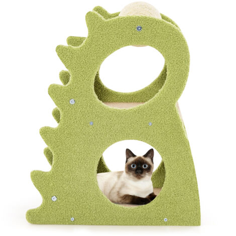 Arbre à Chat 2 Niveaux 58 cm, Arbre à Chat Design en Forme Dinosaure, Balle à Griffer Rotative en Sisal, 2 Plateformes en Peluche Doux, 48 x 37 x 58cm (1/5)