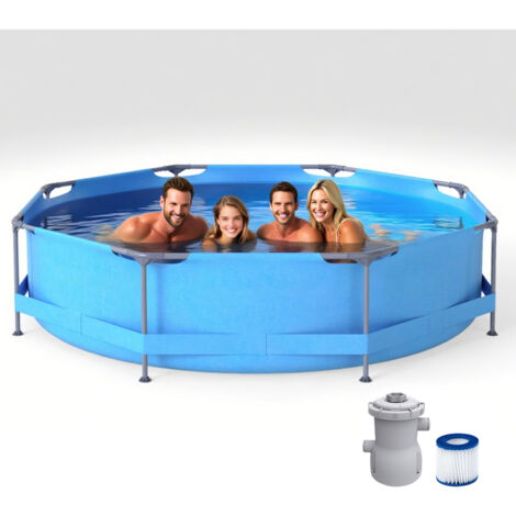 Costway – Piscine hors-sol ronde 3 m x 76 cm – Cadre métallique résistant à la rouille – Pompe filtrante incluse – Capacité 4383 L pour 2-3 adultes (1/5)