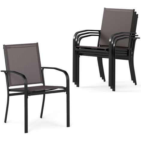 Chaises de Patio Empilables avec Tissu Respirant, Accoudoirs, Dossier Haut & Cadre en Métal, 61 x 57,5 x 89 cm, pour Jardin, Terrasse(Lot de 4, Gris) (1/5)