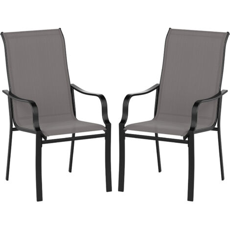Lot de 2 Chaises de Salle à Manger, Dossier Haut et Siège Large, Structure en Métal, Tissu en Maille, Accoudoirs, pour Terrasse, Jardin, Cuisine, Gris (1/5)