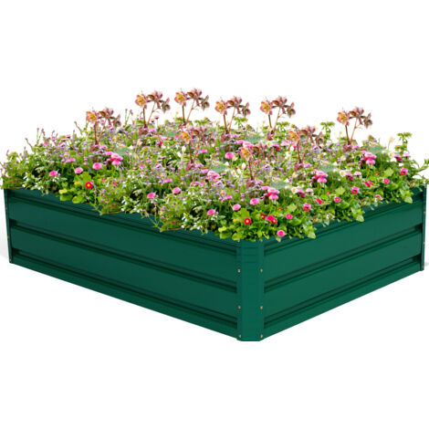 Lit de Jardin Surélevé en Acier, Jardinière Surélevée Extérieur Cadre en Métal à 4 Panneaux, pour Fleurs Légumes Herbes Plantes, 120 x 90 x 30CM, Vert (1/4)