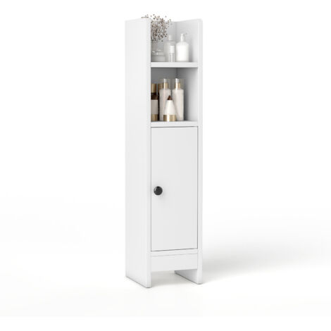 Colonne de Salle de Bain, Petit Armoire d'angle Etroit pour Papier Toilette avec Porte & Étagère Réglable, Gain de Place, 20 x 18 x 80 cm, Blanc (1/5)