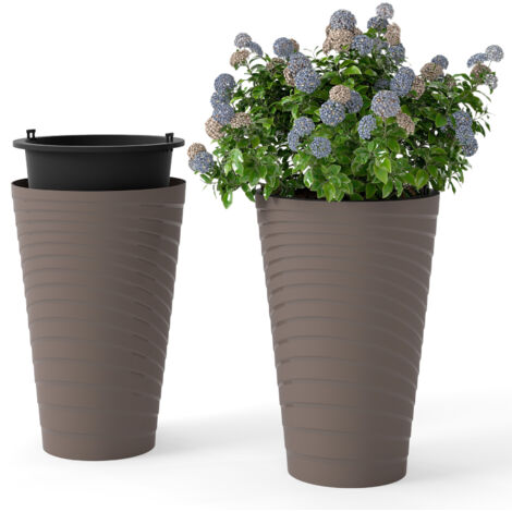 Lot de 2 Pots à Plantes de 45 cm, Jardinières Modernes avec Seau Intérieur Poignée Trous de Drainage, Pots de Fleurs Ronds Texturés en Spirale, Brun (1/5)