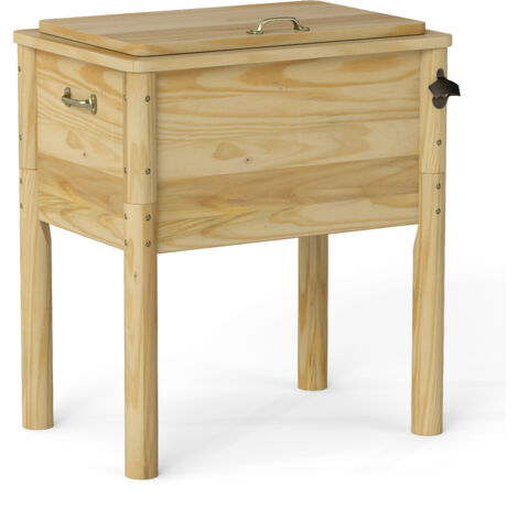 Glacière de Terrasse en Bois, Glacière d'Extérieur 51L avec 3 Poignée et Décapsuleur, Seau à Glace avec Bouchon de Vidange pour Jardin, Marron (1/5)