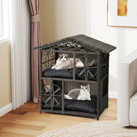 GIANTEX Maison pour Chat à 2 Étages, Niche pour Chat avec