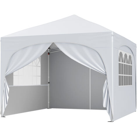 Tonnelle de Jardin 3x3M avec 4 Parois Latérales Amovibles, Tente de Reception Portable avec Sac à roulettes 8 Piquets 4 Cordes à Vent 4 Sacs, Blanc (1/5)