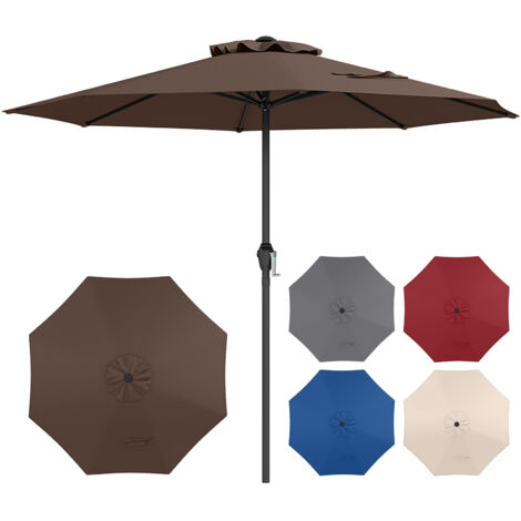 Parasol de Jardin Exterieur, Parasol de Terrasse avec 8 Baleines Robustes, Toit Ventilé, Protection Solaire, Toile Polyester, Cadre Métal, Marron (1/5)
