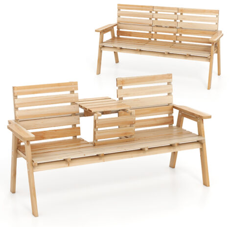 Banc de Jardin en Bois Massif, Banc d'Extérieur à 2 Places,Charge 320 KG, 160x64x86 CM , Naturel (1/5)