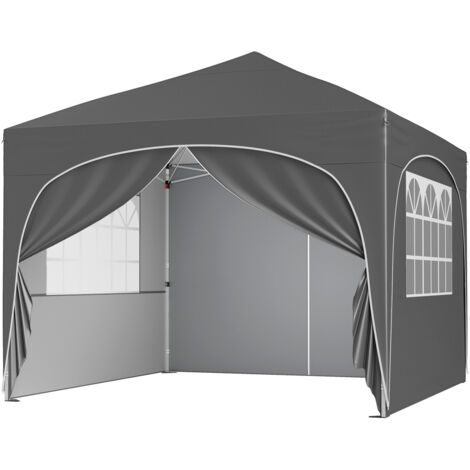 Tonnelle de Jardin 3x3M avec 4 Parois Latérales Amovibles, Tente de Reception Portable avec Sac à roulettes 8 Piquets 4 Cordes à Vent 4 Sacs, Gris (1/5)