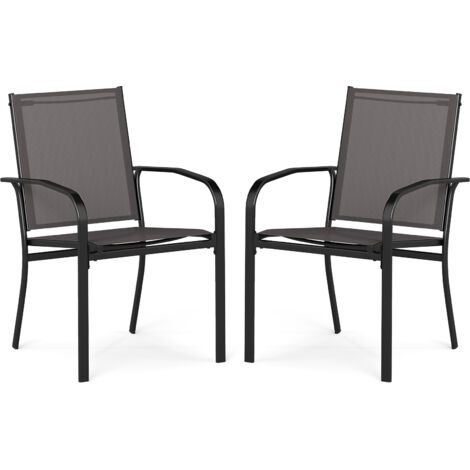 Chaises de Patio Empilables avec Tissu Respirant, Accoudoirs, Dossier Haut & Cadre en Métal, 61 x 57,5 x 89 cm, pour Jardin, Terrasse(Lot de 2, Gris) (1/5)