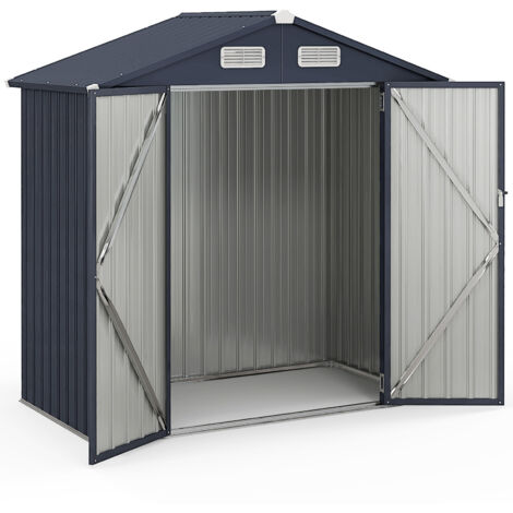 193 x 108 cm Abri de Jardin Extérieur en Métal Galvanisé avec 4 Ventilations, Portes Verrouillables, Résistant au Vent, pour Jardin, Cour, Gris