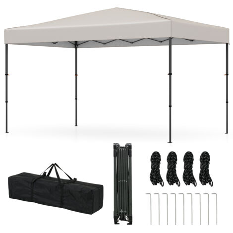 Tonnelle de Jardin Pliable 365 X 225CM, Tente de Jardin Portable avec Sac de Transport 9 Piquets 4 Cordes de Vent, Tente de Gazebo Extérieur, Beige