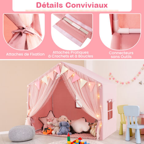 kurtrusly Tente de Lit pour Enfants Phosphorescente Maisonnette avec Drapeaux et Rideaux Tente de Lit pour Enfants Tente pour Enfants Intérieur A